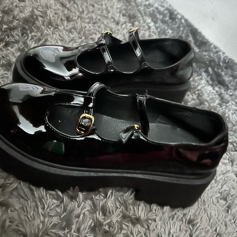 Mary Jane Black Flats with Double Strap Design